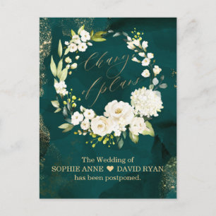 White Floral Green Gold Change Of Plans Wedding Postcard