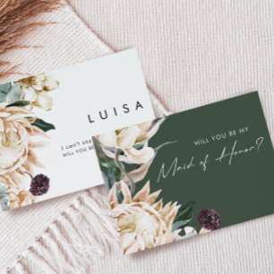 White Floral   Green Maid Of Honour Proposal Card