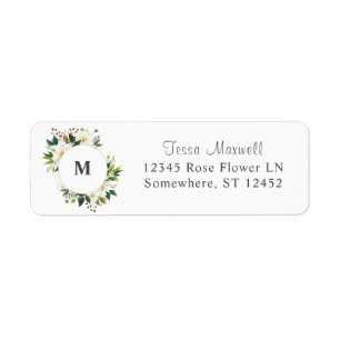 White Floral & Greenery 4 Return Address Label