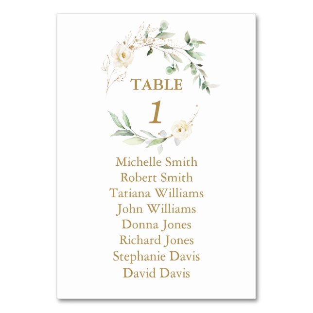  White Floral Greenery Baptism Seating Chart   Table Number (Front)