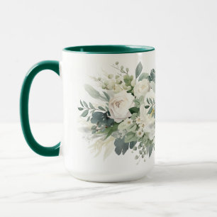 White Floral Greenery Botanical Watercolor  Mug