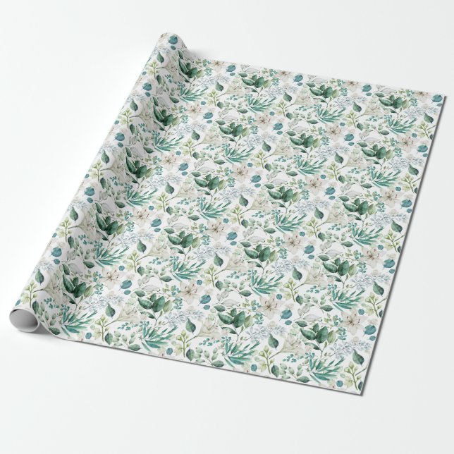 White Floral Greenery Bridal Shower Wedding Wrapping Paper (Unrolled)
