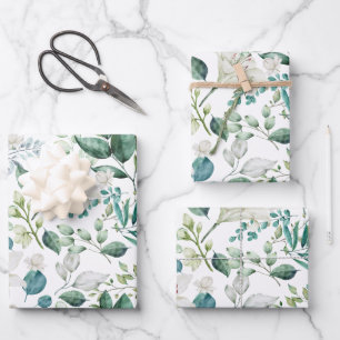 White Floral Greenery Bridal Shower Wedding  Wrapping Paper Sheet