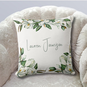 White Floral Greenery  Cushion