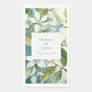  White Floral Greenery Dusty Blue Artsy Wedding Napkin