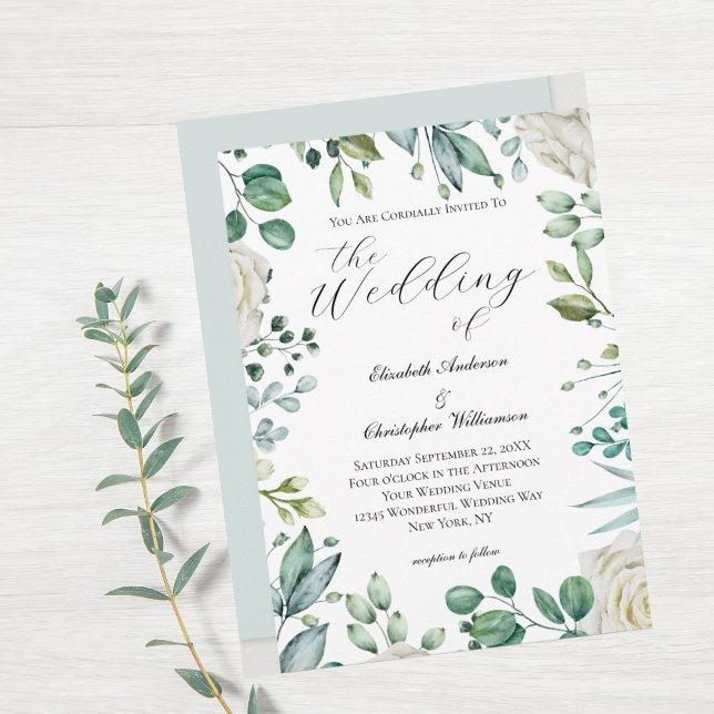 White Floral Greenery Eucalyptus Elegant Wedding  Invitation (Creator Uploaded)