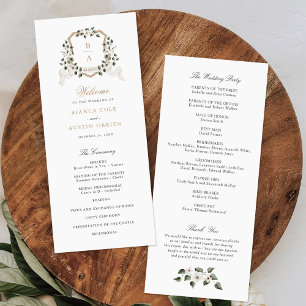 White Floral Greenery Ivy Crest Sage Wedding Program
