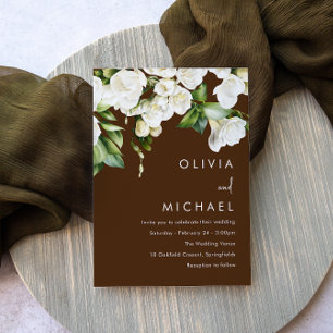 White Floral Greenery Modern Wedding Invitation