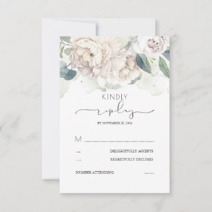 White Floral Greenery Splashes Wedding RSVP Card