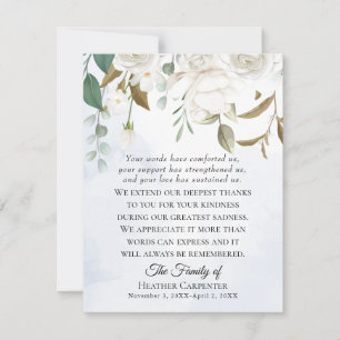 White Floral Greenery Sympathy Thank You Note Card