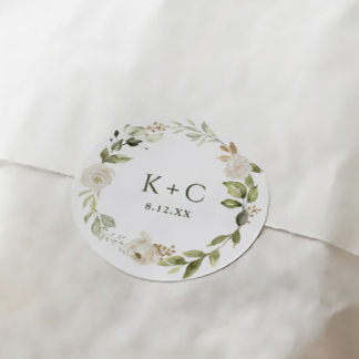 White Floral Greenery Wedding Classic Round Sticker
