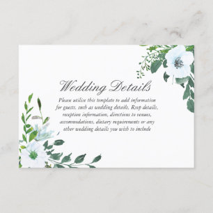White Floral Greenery Wedding Details Reception Enclosure Card