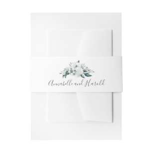 White Floral Greenery Wedding Invitation Belly Band