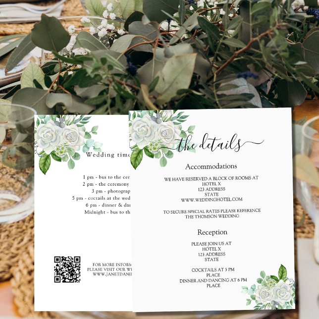 White floral greenery wedding program details QR Flyer (Creator Uploaded)