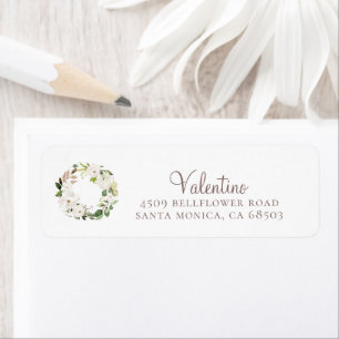 White Floral Greenery Wreath Return Address Labels