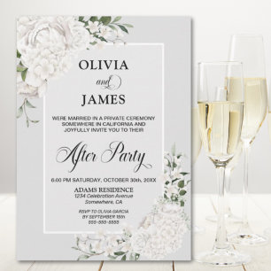 White Floral Grey Wedding After Party Invitation