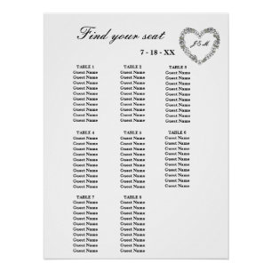 White Floral Heart 8 Table Wedding Table Setting Poster