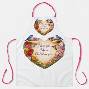 White Floral Heart  Kitchen Apron for Mum