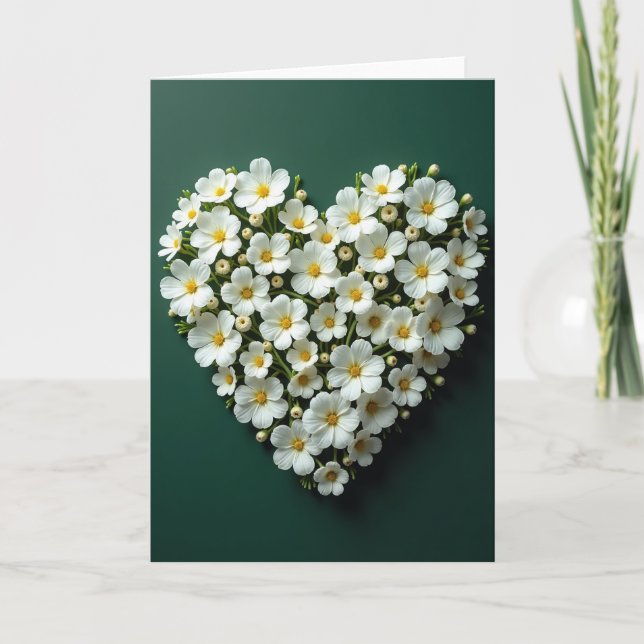 White Floral Heart Love Card (Front)