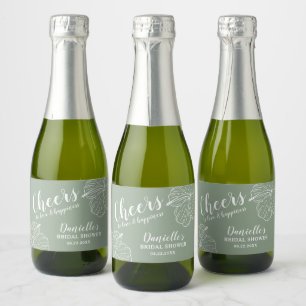 White Floral Hibiscus Mini Sage Sparkling Wine Lab Label