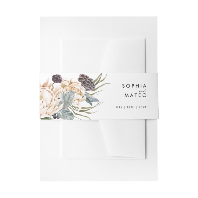 White Floral Invitation Belly Band (Front Example)