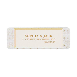 White Floral Ivory Gold Border Return Address Label