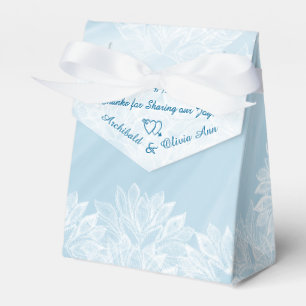White Floral Lace and Pale Blue Satin Favour Box