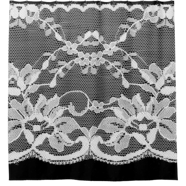 White floral lace: black background. shower curtain (Front)