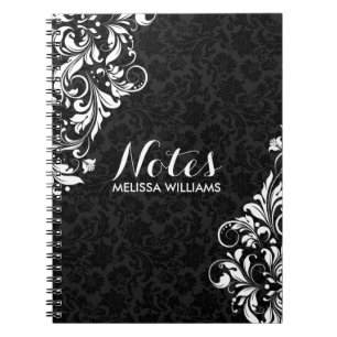 White Floral Lace & Black Damasks Notebook