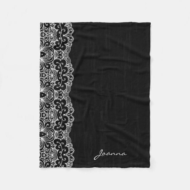 White Floral Lace Fleece Blanket (Front)