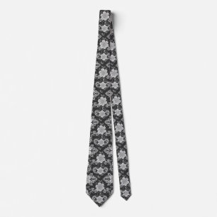 White Floral Lace Look over Black Tie