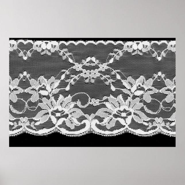 White floral lace on a black background. poster (Front)