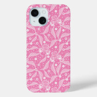 White floral lace on pink background
