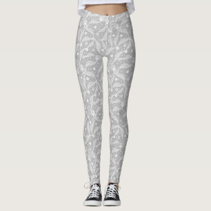 White floral lace on pink background leggings
