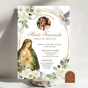 White Floral Lady of Guadalupe Spanish Funeral Inv Invitation