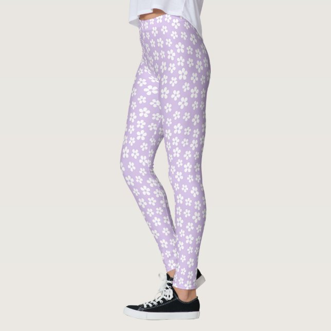 White Floral Leggings - Purple Yoga Pants Gift (Left)