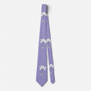 White Floral Lilac Tropical Neck Tie
