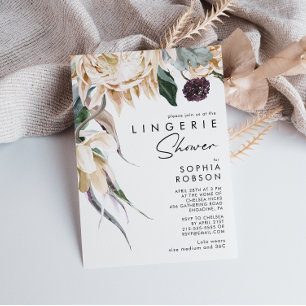 White Floral Lingerie Shower Invitation