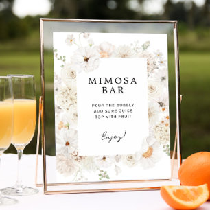 White Floral Mimosa Bar Sign