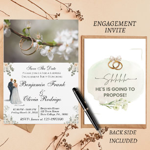 White Floral Minimalist Surprise Engagement Invite