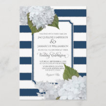 White Floral Modern Elegant Navy White Stripe