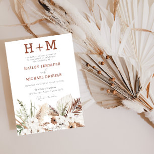 White Floral Monogram Boho Wedding Invitation