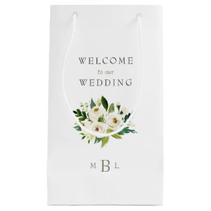 White Floral Monogram Elegant White Wedding Small Gift Bag