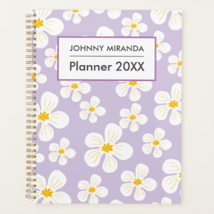 White Floral Monogram name month and Week Purple Planner