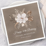 White Floral Neutral Fall 30th Birthday Napkin<br><div class="desc">A beautiful bouquet of white flowers and neutral fall leaves decorate this 30th birthday napkin. The grey, taupe, and white foliage create an elegant and chic autumnal display that frame the white flowers perfectly. Happy 30th birthday is written below the flowers in a traditional and classic script. Two additional lines...</div>