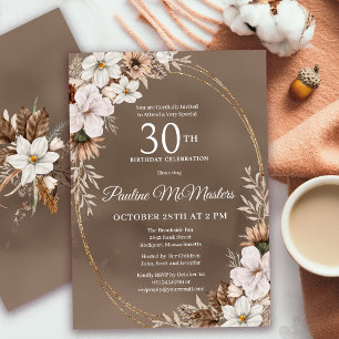 White Floral Neutral Fall Bouquet 30th Birthday  Invitation
