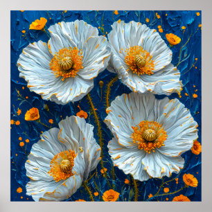 🌼 White Floral Oil Painting For Calm Home Poster
