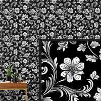 White Floral on Black Dramatic Gothic Damask