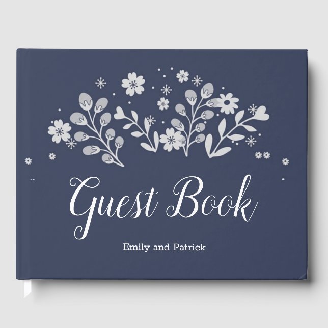 White Floral on Blue Guest Book (Front)
