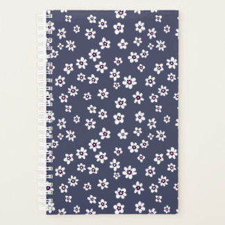 White floral on denim blue planner